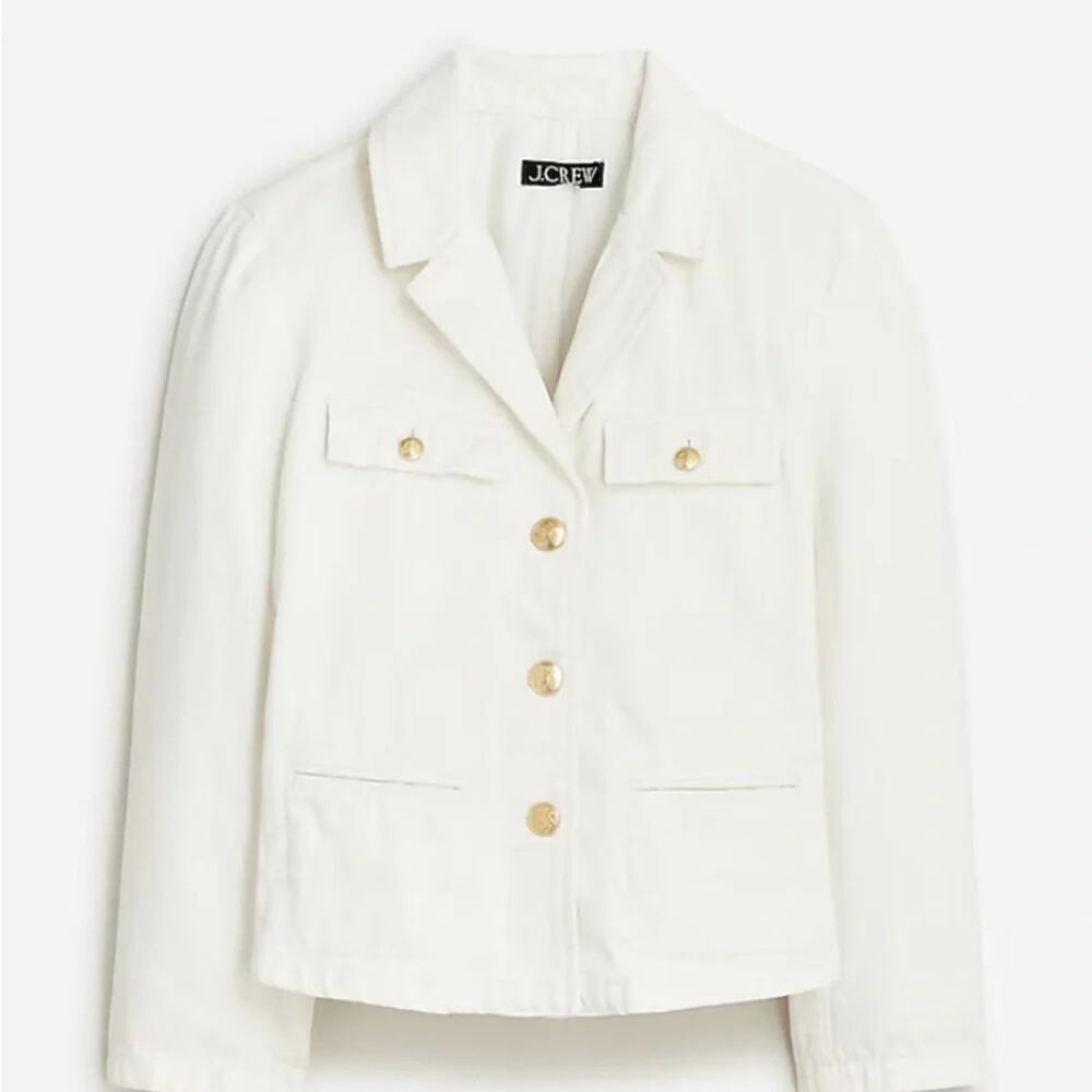 New! J.Crew Wm's Denim Blazer-Jacket in White with Gold Buttons Sz 2X #0589